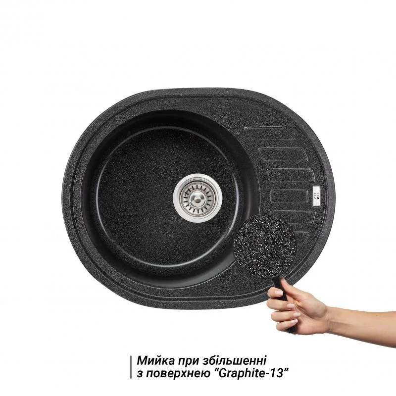 Кухонная мойка Lidz GRF-13 620x500 мм искусственный камень графитовая с крылом