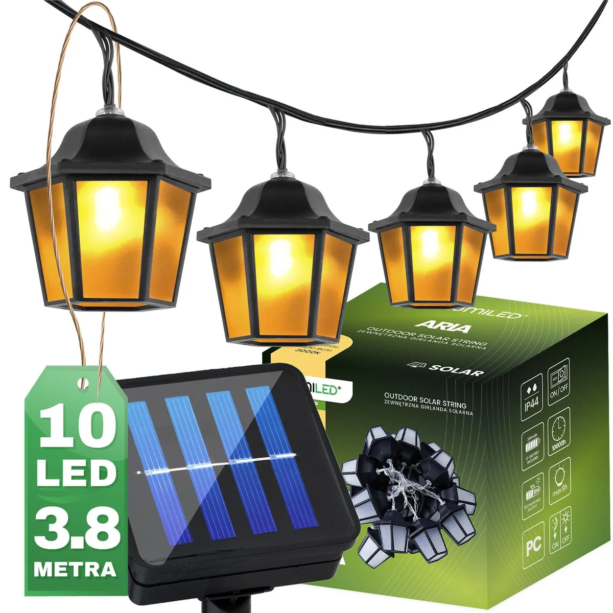 Декоративна сонячна гірлянда LumiLED полікарбонат 3,8 м чорна 10 LED-ліхтариків 3000 K IP44