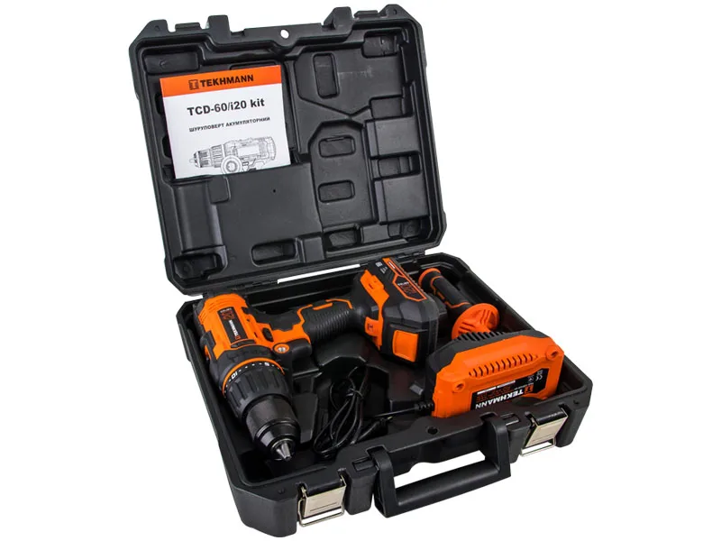 Акумуляторний ударний шурупокрут-дриль Tekhmann TCD-60/i20 kit 20В 1x2А·год 60Нм 440·1650об/хв 1.55кг