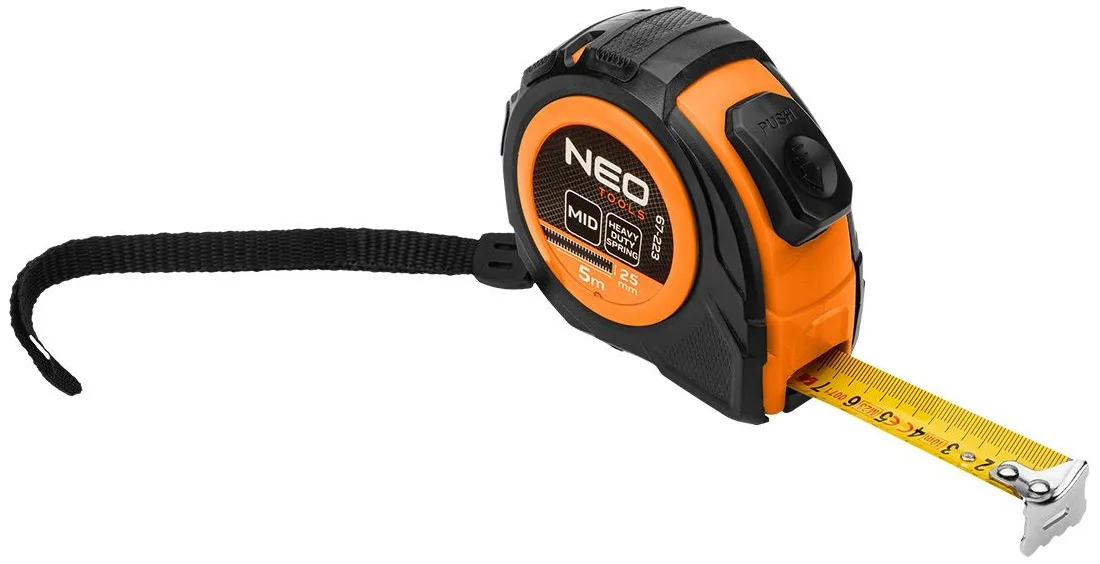 Рулетка Neo Tools, 5м x 25мм, з механізмом фіксації змотування.