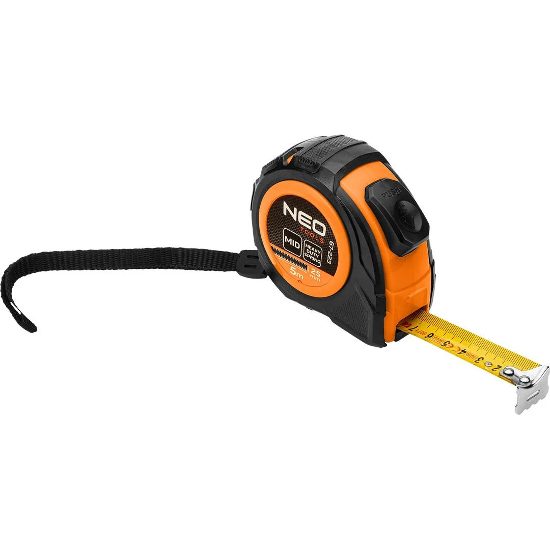 Рулетка Neo Tools, 5м x 25мм, з механізмом фіксації змотування.