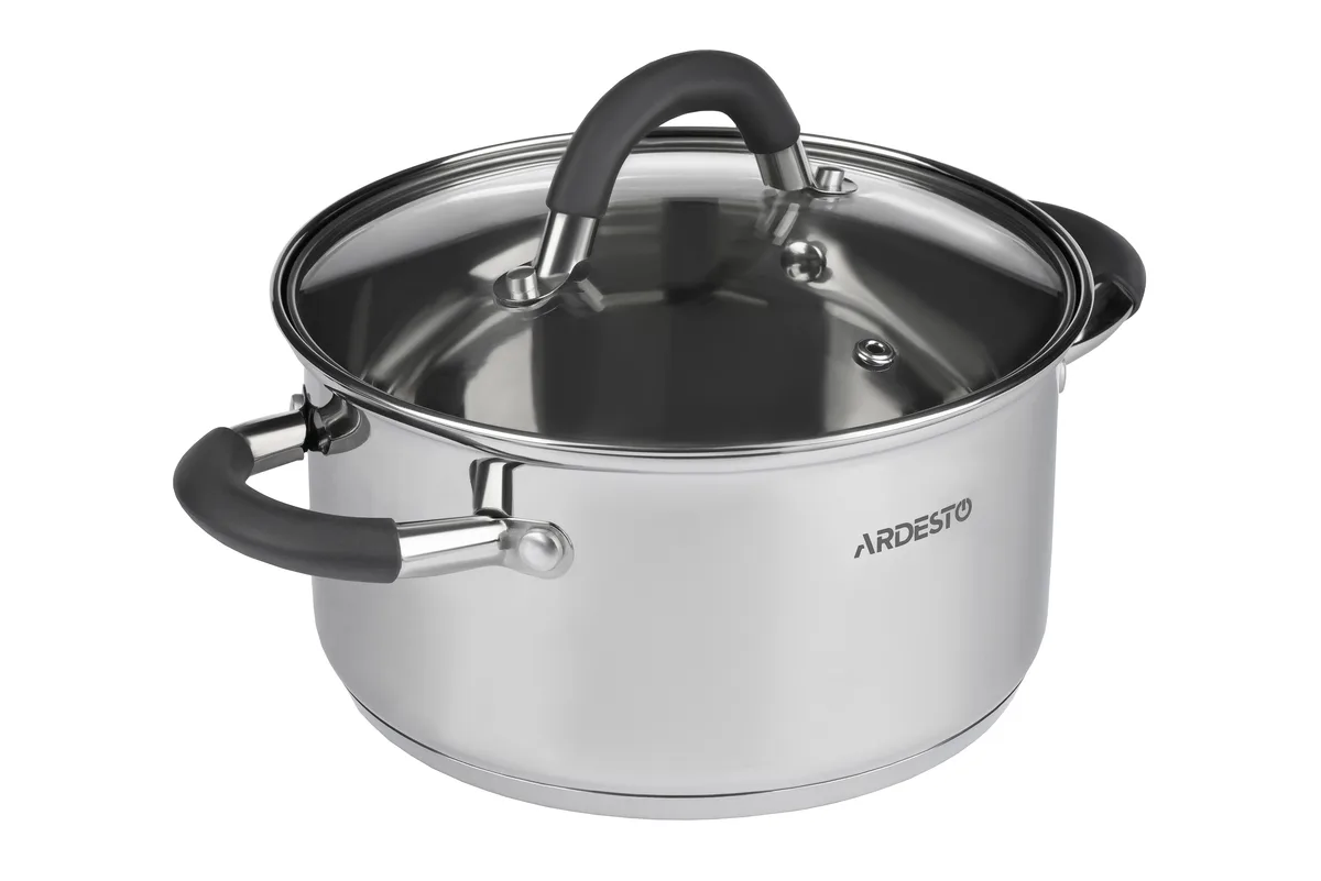 Каструля з прозорою кришкою ARDESTO Gemini Salerno, 1.2л, з нержавіючої сталі та силікону.