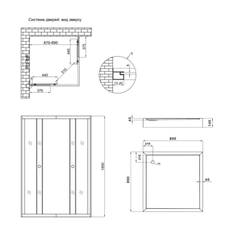 Душевая кабина квадратная Lidz Wawel SC 90x90 см тонированное стекло 4 мм сатин