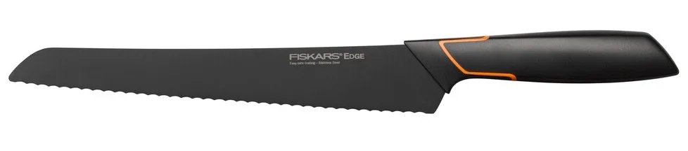 Нож для хлеба Fiskars Edge, 234 см из нержавеющей стали, пластиковой ручкой, черного цвета.