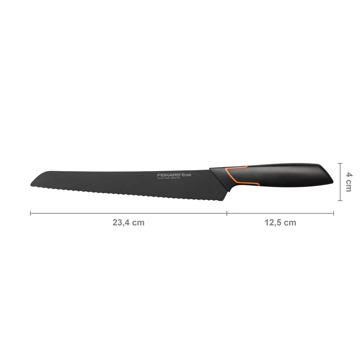 Нож для хлеба Fiskars Edge, 234 см из нержавеющей стали, пластиковой ручкой, черного цвета.