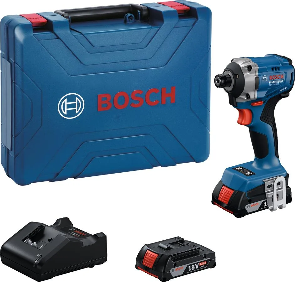 Аккумуляторный ударный гайковерт Bosch Professional GDR 18V-215, 18В, 2x2А·час, 215Нм, 3800об/мин, для винтов M6-M16, с зарядным устройством GAL