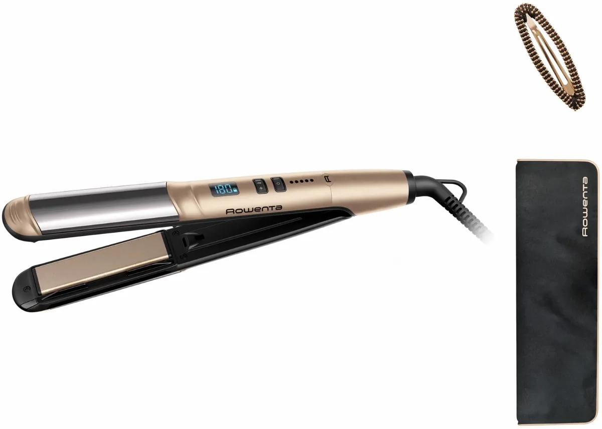 Випрямляч Rowenta Glam  Shine 2в1, 8 температурних режимів, 140-210°C, з дисплеєм, керамічне покриття, золотистий.