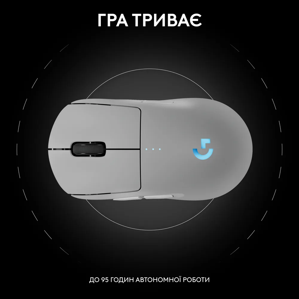 Миша Logitech G PRO 2 Wireless Оптична середня біла 63,5х125х40 мм