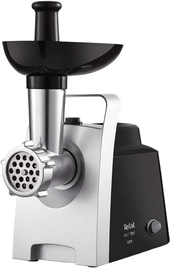 М'ясорубка Tefal 1400Вт пластик 1.7кг/хв чорна 7в1 з насадками для ковбас томатів терки