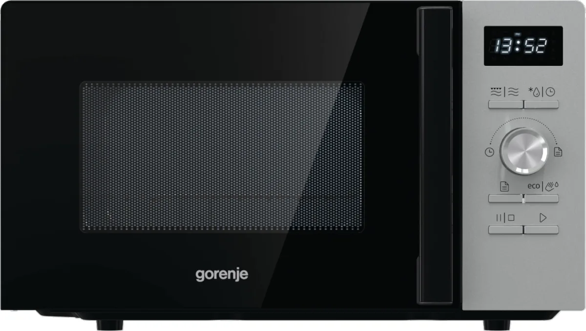 Мікрохвильова піч Gorenje, 20 л, електронне керування, 800 Вт, функція гриля, дисплей, 11 автоматичних програм, нержавіюча сталь.