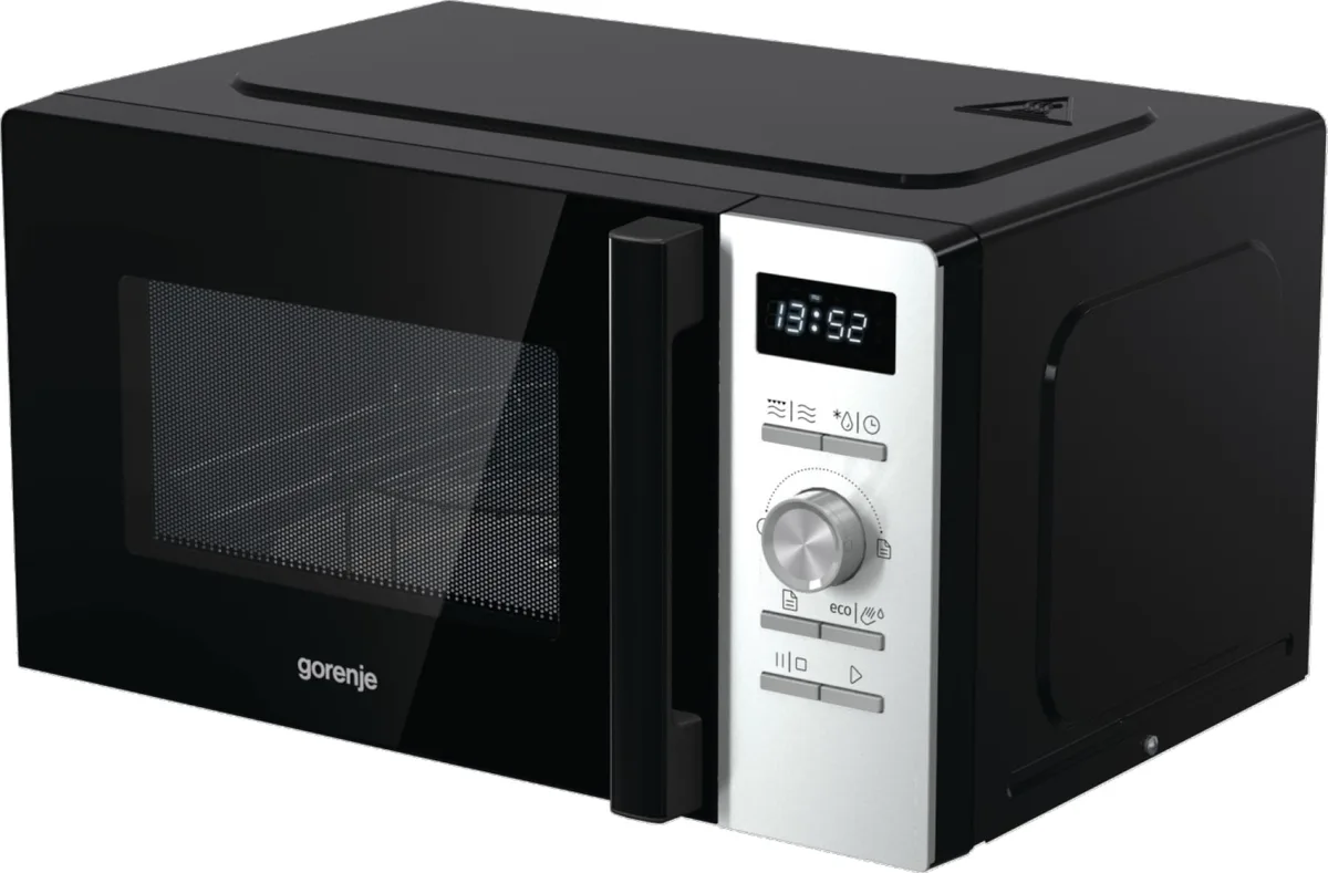 Мікрохвильова піч Gorenje, 20 л, електронне керування, 800 Вт, функція гриля, дисплей, 11 автоматичних програм, нержавіюча сталь.