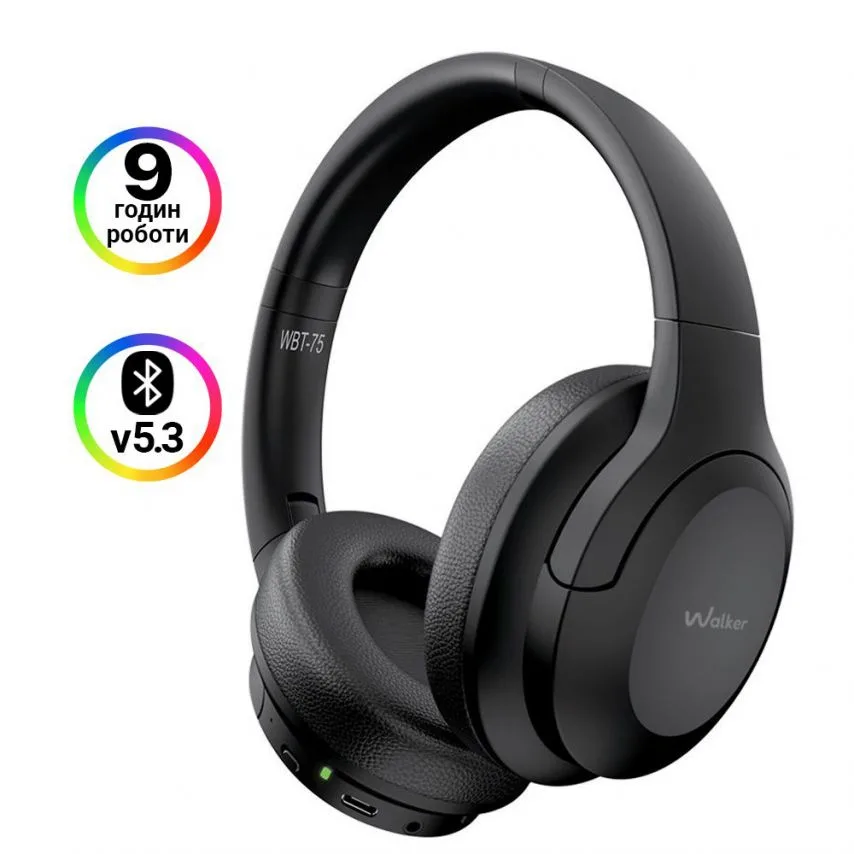 Навушники Bluetooth WALKER бездротові чорні 40 мм PC+ABS