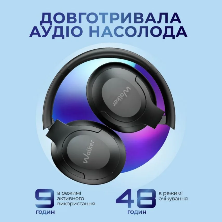Навушники Bluetooth WALKER бездротові чорні 40 мм PC+ABS