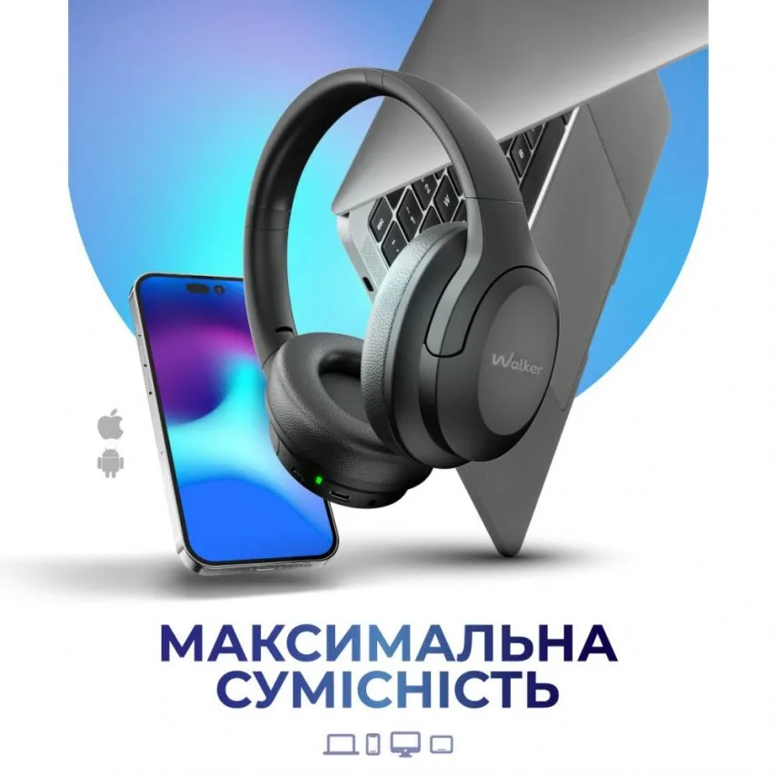 Навушники Bluetooth WALKER бездротові чорні 40 мм PC+ABS