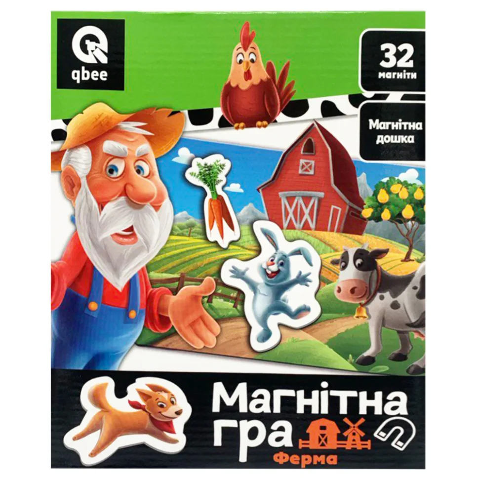 Дитяча магнітна гра Qbee магнітна дошка 21х15 см 32 магніти Ферма