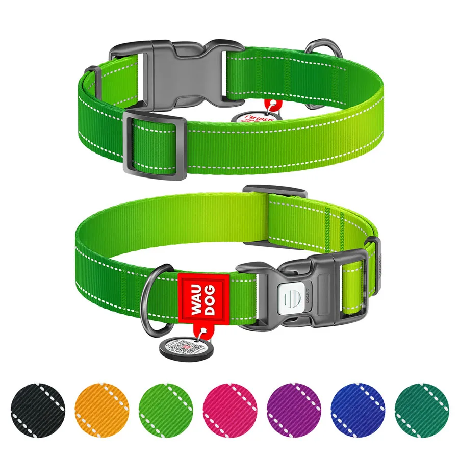 Нашийник WAUDOG Nylon Mono L 33-49 см нейлоновий світловідбивний салатовий
