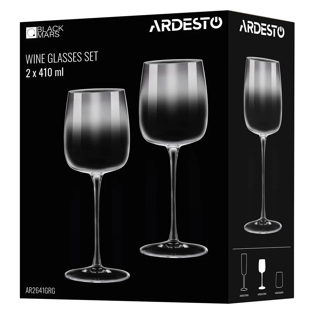 Набір винних бокалів ARDESTO Black Mars, 410 мл, 2 шт, скло, сірого кольору.
