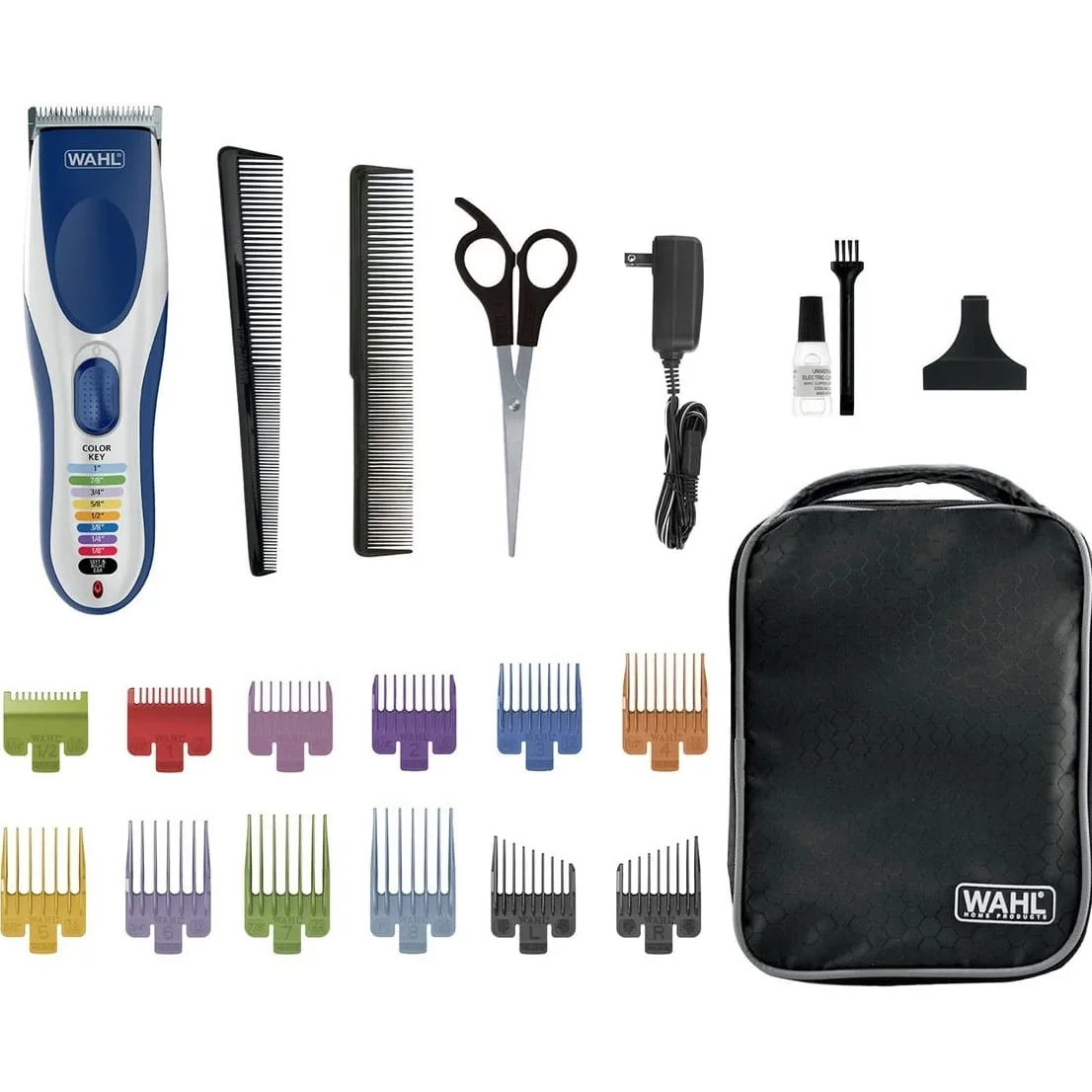Набор для стрижки WAHL Color Pro беспроводной, сетевой + аккумуляторный, расческа, ножницы, нержавеющая сталь, синий