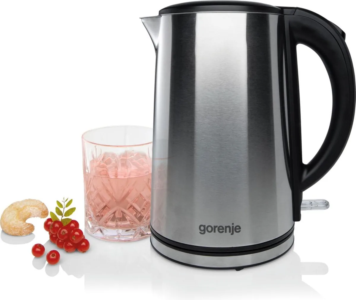 Електрочайник Gorenje, об'єм 1,5 л, з подвійними стінками, система контролю Strix, нержавіюча сталь.