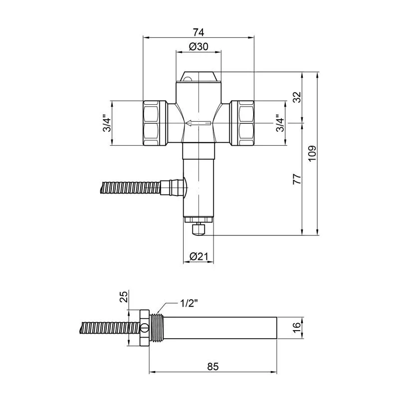 Клапан теплового скидання ICMA 3/4" 608 латунь 74х30х109 мм