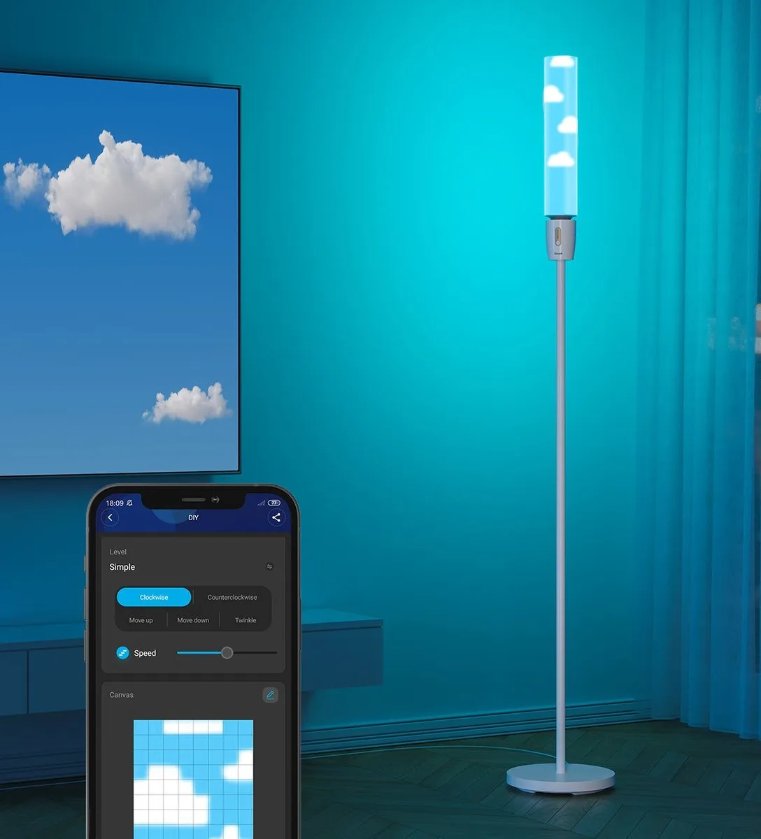 Торшер умный Govee H6078, 1500Lm, RGBICW, WI-FI/Bluetooth, белый