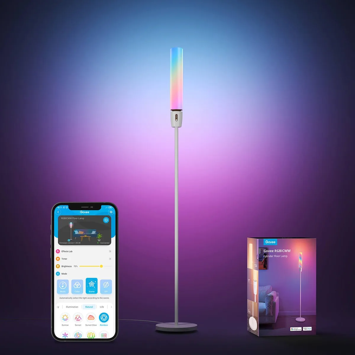 Торшер умный Govee H6078, 1500Lm, RGBICW, WI-FI/Bluetooth, белый