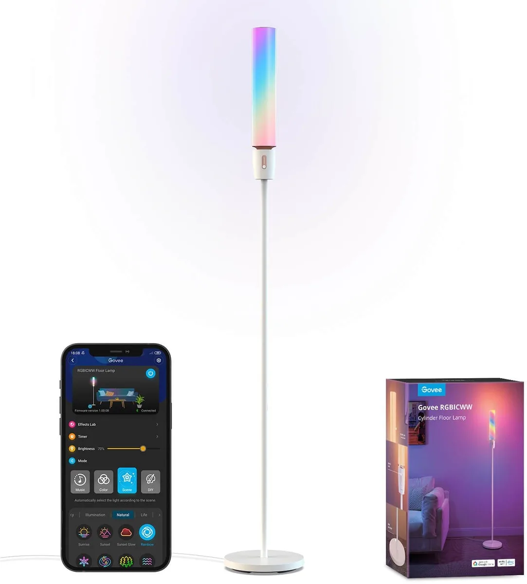 Торшер умный Govee H6078, 1500Lm, RGBICW, WI-FI/Bluetooth, белый