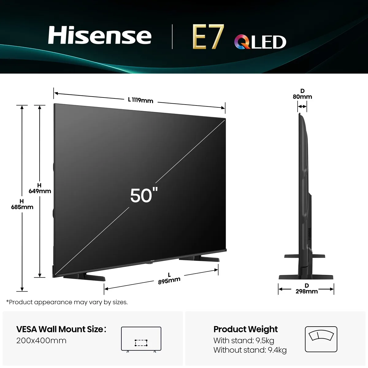 LED-телевізор Hisense QLED 50 дюймів UHD чорний