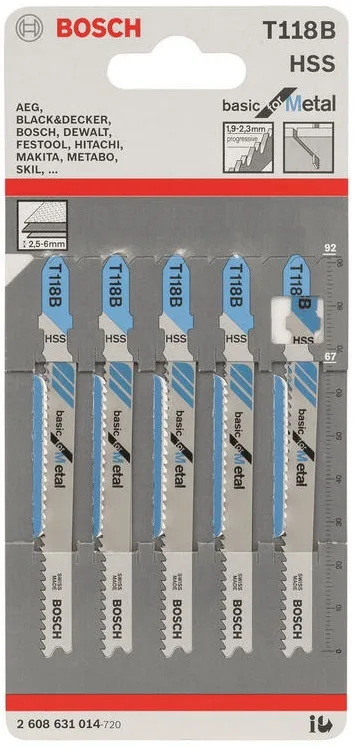 Полотно для електролобзика Bosch Professional по металу T 118 B, 1.9-2.3х92мм, 5 шт.