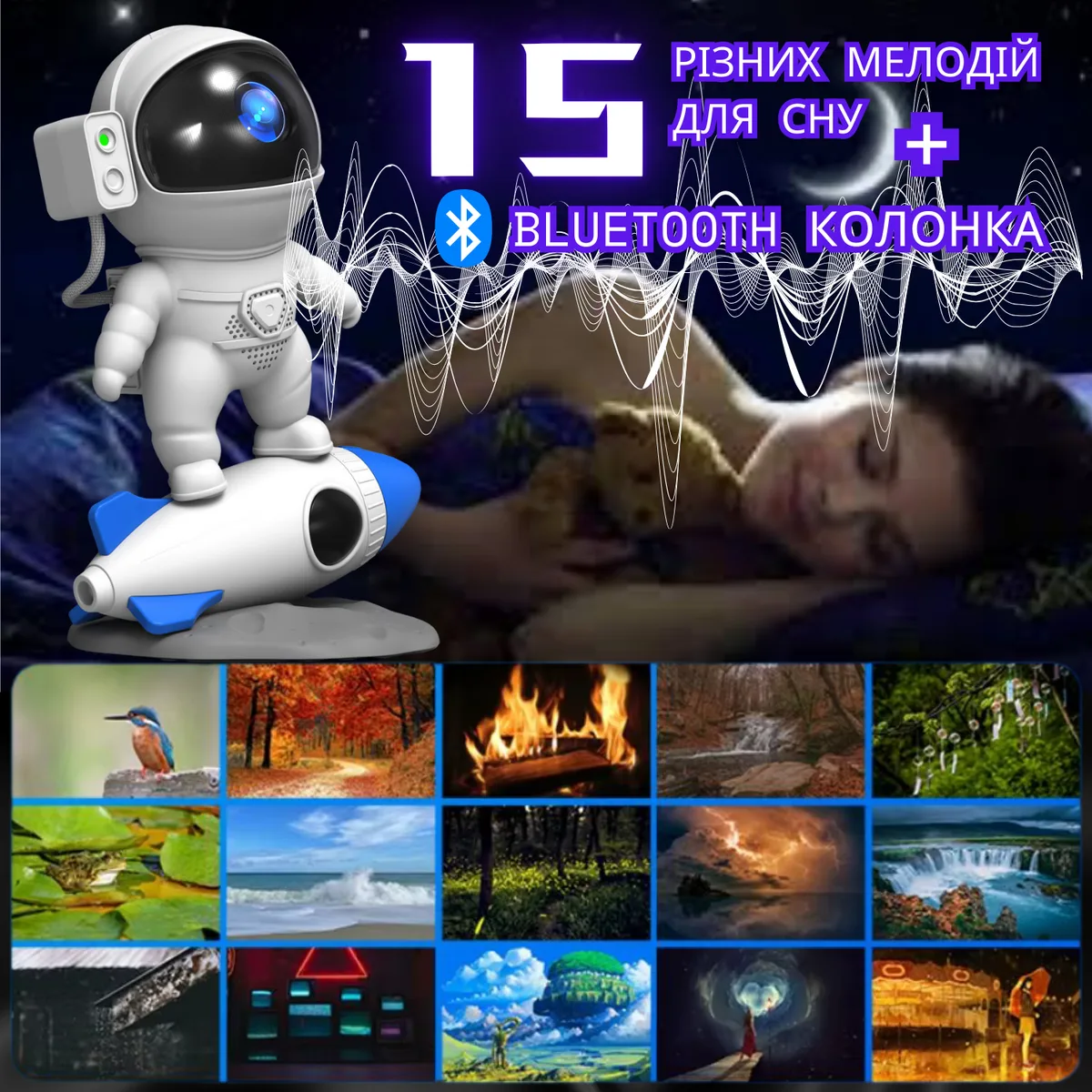 Проектор звездного неба HJ-07 Bluetooth ночник 10W ABS 0,5-3 м RGB