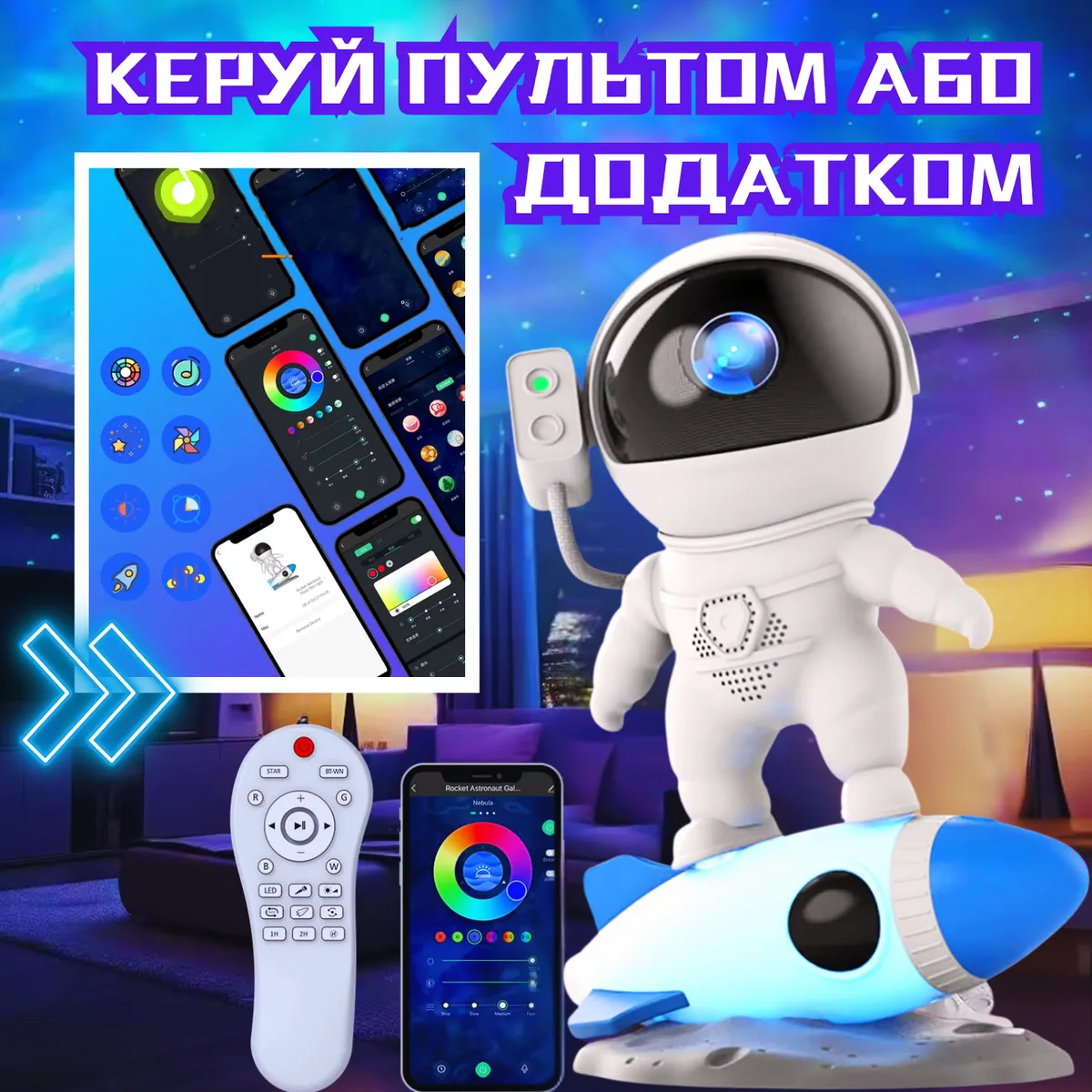 Проектор звездного неба HJ-07 Bluetooth ночник 10W ABS 0,5-3 м RGB