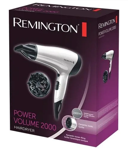 Фен Remington Power Volume 2000, 2000Вт, 3 скорости, диффузор, турмалиновая ионизация, холодный обдув, белый