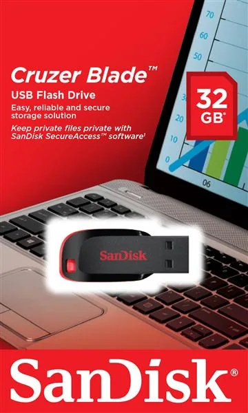 Накопичувач SanDisk   32GB USB 2.0 Type-A Cruzer Blade Чорний