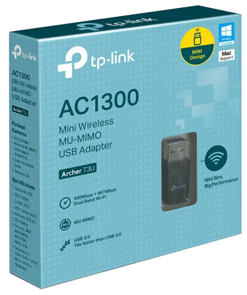 USB адаптер TP-Link Wi-Fi 1300 Мбит/с USB 3 черный