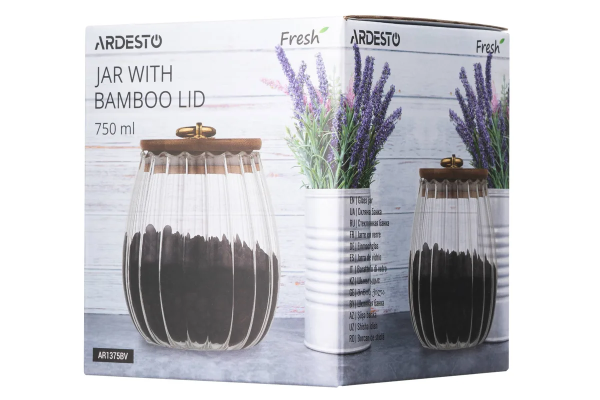 Контейнер для хранения ARDESTO Fresh Vintage, 750 мл, стекло, бамбук, прозрачный