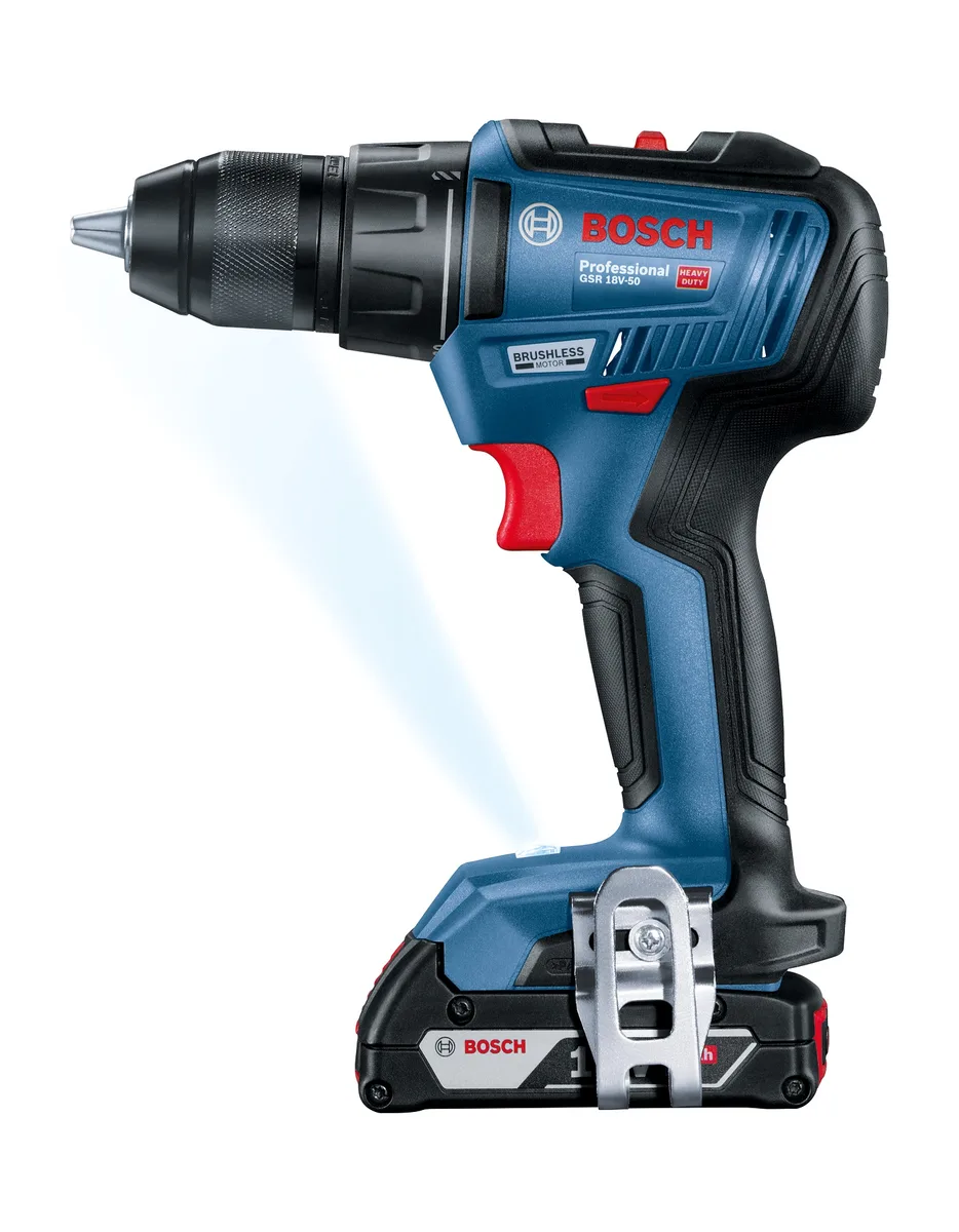 Акумуляторний шуруповерт Bosch Professional GSR 18 V-50, 18В, 2 батареї по 2А·год, 50Нм, 460·1800 об/хв, вага 1 кг.