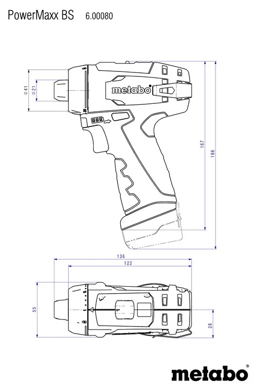 Аккумуляторная шуруповерт-дрель Metabo PowerMaxx BS Basic 108В 2х20А·час, 17·34Нм, 0-360·0-1400об/мин, вес 075кг