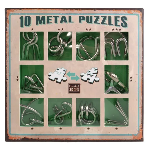 Набір головоломок ProDobro Metall Puzzles 10 шт 3х3х0,5 см Зелений