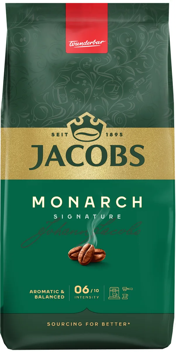 Кава Jacobs, зернова, 1000 г, Monarch, суміш арабіка та робуста.