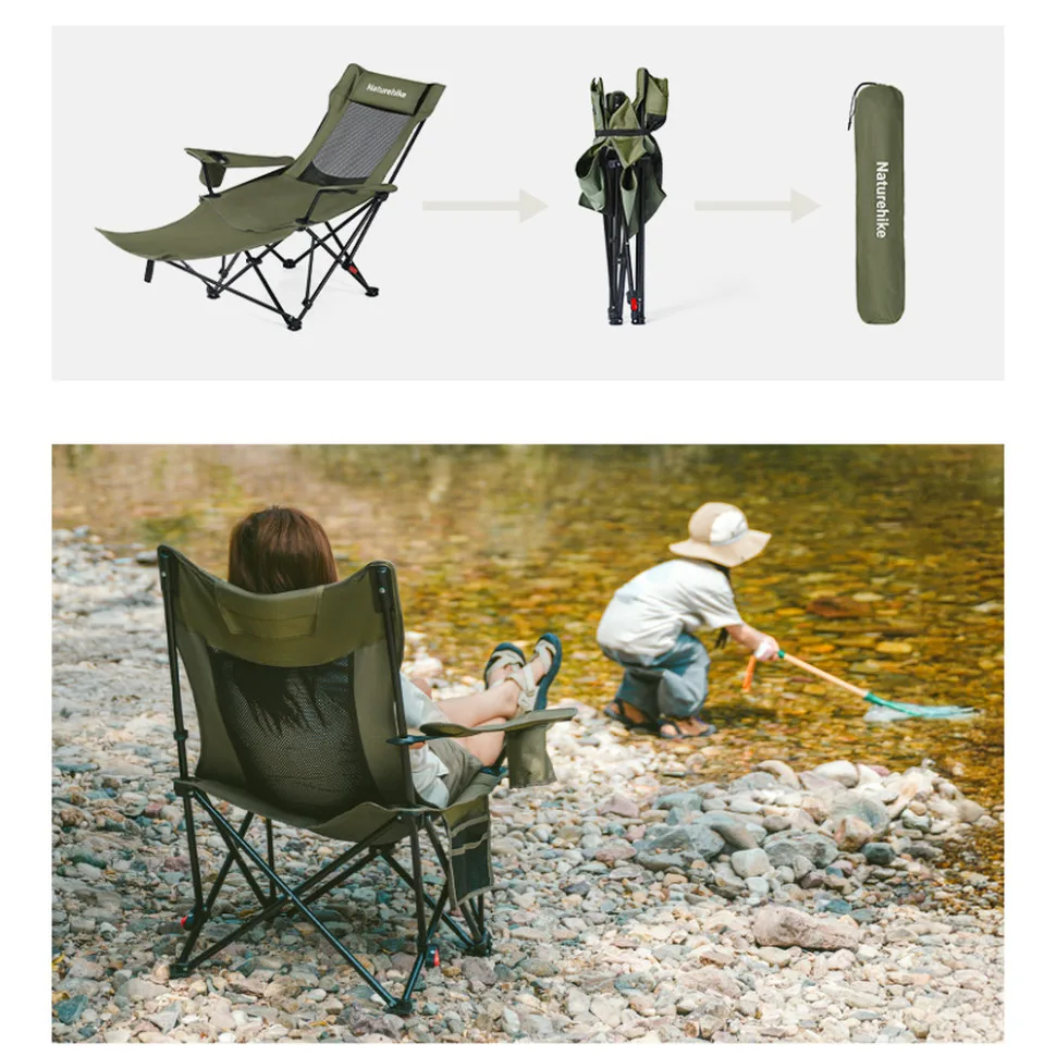 Крісло-шезлонг складане Naturehike сталь 147х78,5х82 см хакі