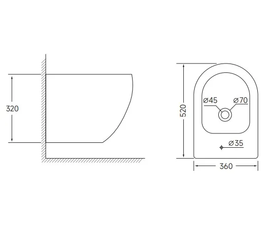 Біде підвісне Mixxus Ellipse 520x360 мм санітарна порцеляна біле