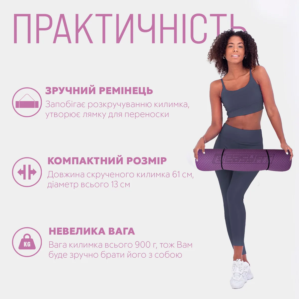 Коврик для йоги EasyFit TPE 183х61 см фіолетово-рожевий 6 мм