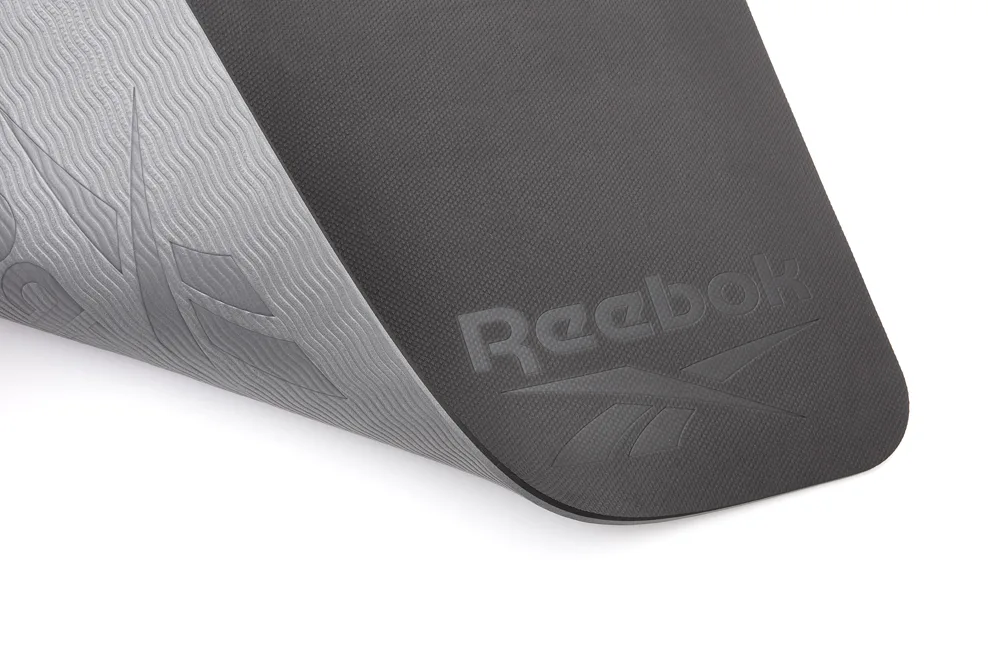 Двосторонній килимок для йоги Reebok поліестер 176х61х0,6 см чорний сірий