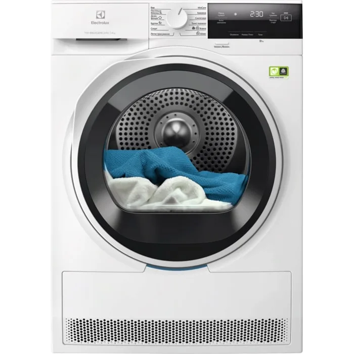 Сушильна машина Electrolux з тепловим насосом, 9 кг, клас енергоефективності A+++, 64 см, з дисплеєм, інверторна, біла.