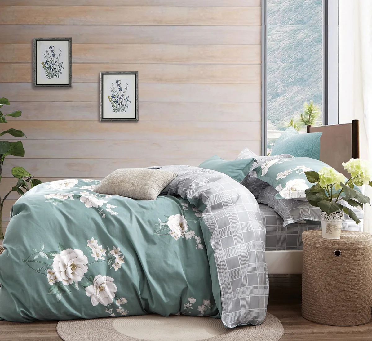 Півтораспальний комплект постільної білизни Home Line Сатин 160х220 см Сірий Зелений