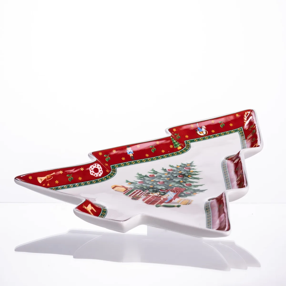 Сервірувальне новорічне блюдо порцеляна 29х24 см червоне