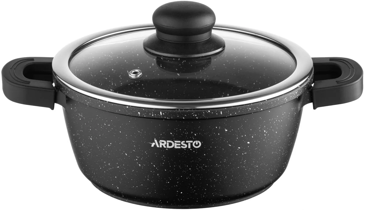 Каструля з прозорою кришкою ARDESTO Gemini Anzio, 1.8л, алюміній, чорного кольору.
