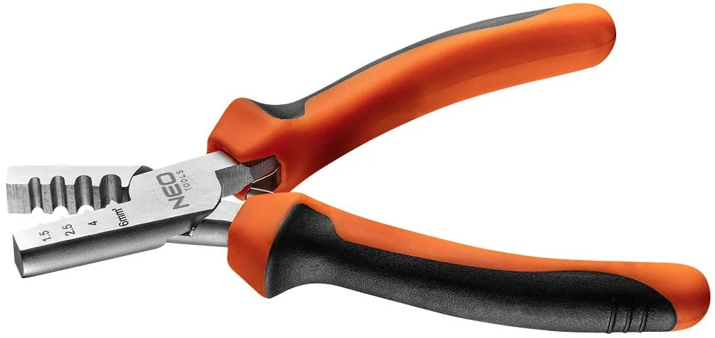 Клещи обжимные Neo Tools для обжима наконечников 15-6 мм2, 140 мм - инструмент для соединения проводов.