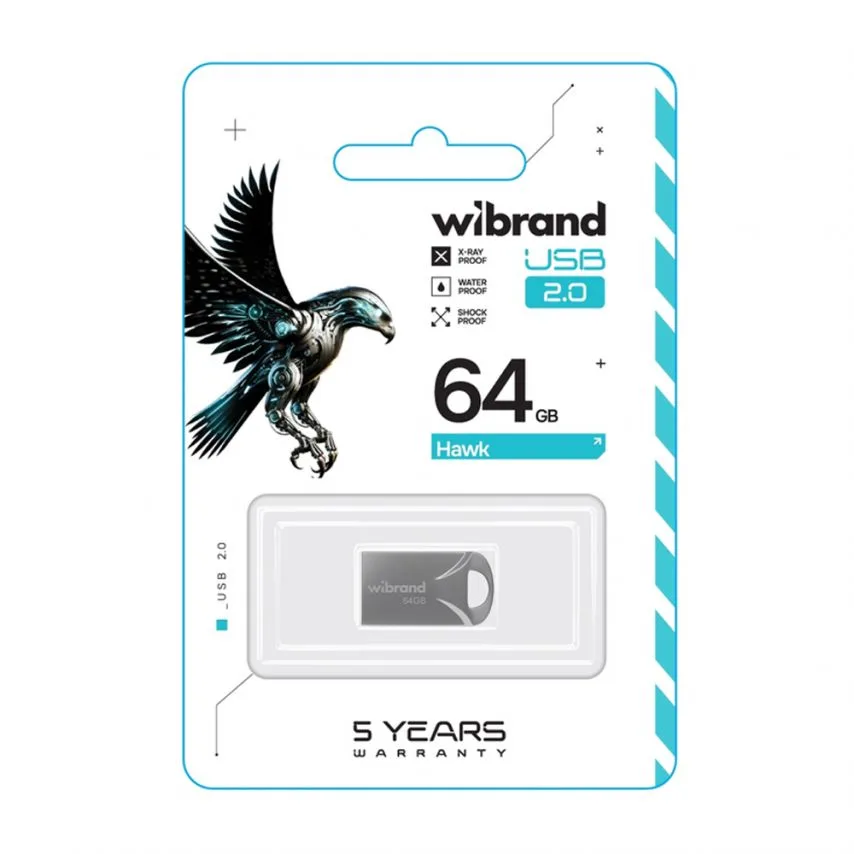 Флеш-пам'ять Wibrand USB 2.0 64Гб метал срібна