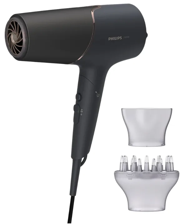 Фен Philips 2300 Вт с ионизацией, с концентраторами 9 мм и 11 мм, черный.